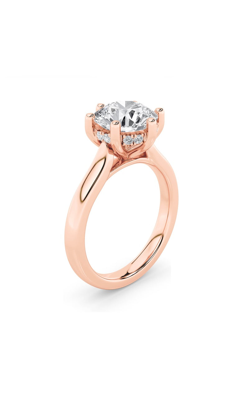 2CTW Round Shaped Lab Grown Diamond (F/VS) Hidden Halo Cathedral Shank Engagement Ring in 14K Gold