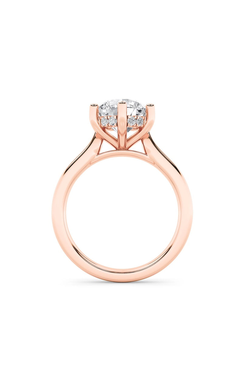 2CTW Round Shaped Lab Grown Diamond (F/VS) Hidden Halo Cathedral Shank Engagement Ring in 14K Gold