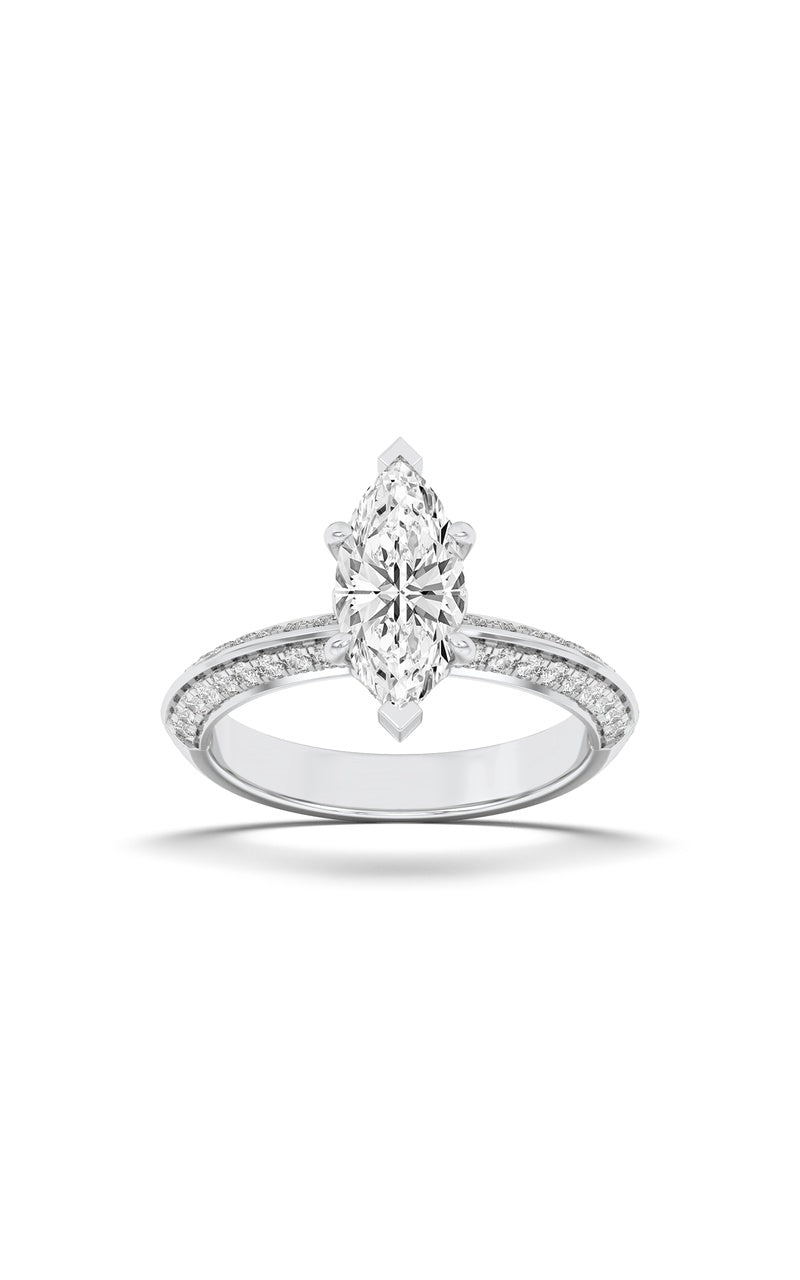 2CTW Marquise Shaped Lab Grown Diamond (F/VS) Micro Pave Knife Edge Accent Ring in 14K Gold