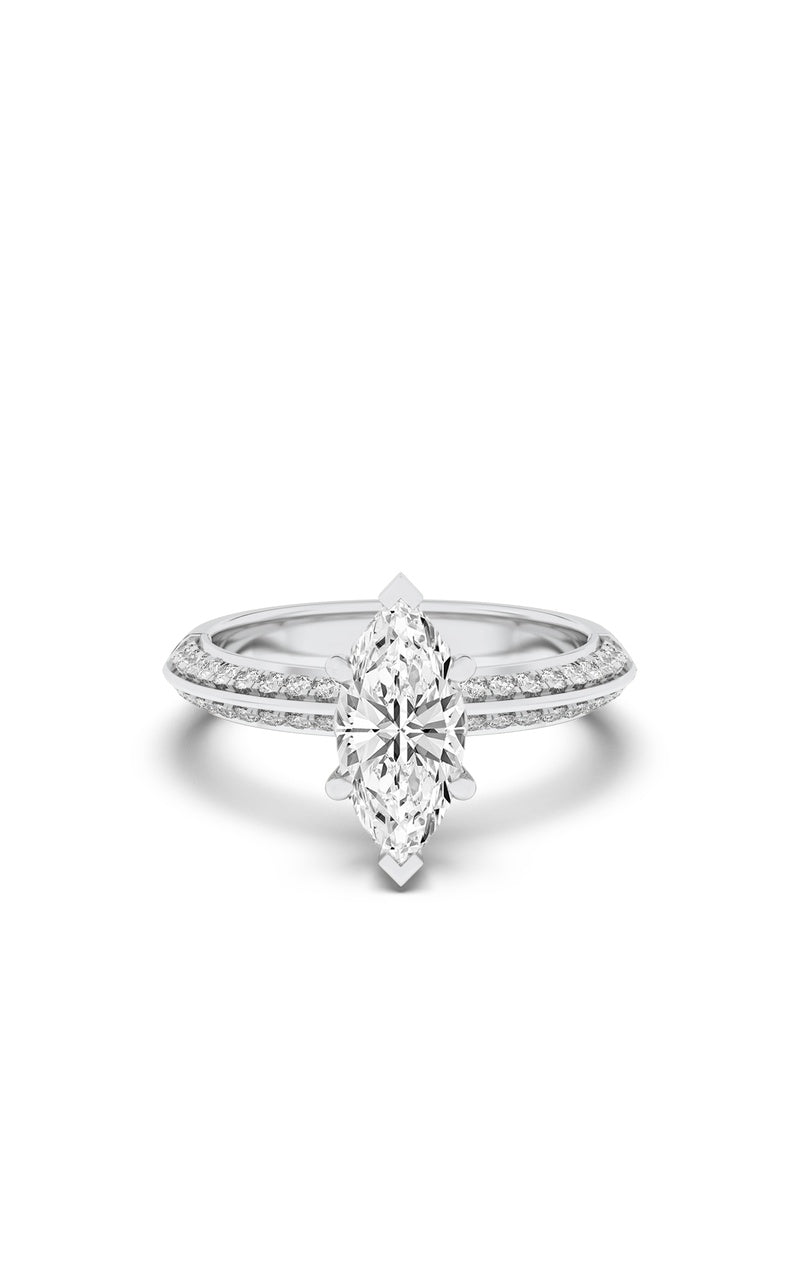 2CTW Marquise Shaped Lab Grown Diamond (F/VS) Micro Pave Knife Edge Accent Ring in 14K Gold