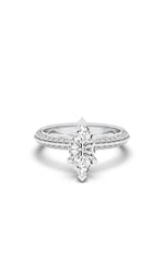 Load image into Gallery viewer, 2CTW Marquise Shaped Lab Grown Diamond (F/VS) Micro Pave Knife Edge Accent Ring in 14K Gold
