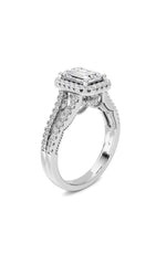 Load image into Gallery viewer, 2CTW Emerald Shaped Lab Grown Diamond (F/VS) Split shank Accented Ring in 14K Gold
