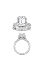 Load image into Gallery viewer, 3CTW Emerald Shaped Lab Grown Diamond (F/VS) Split shank Accented Ring in 14K Gold
