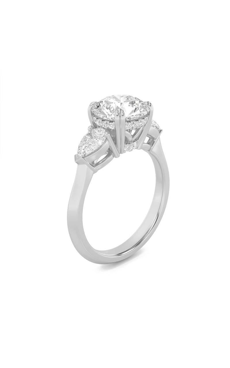 3CTW Round Shaped Lab Grown Diamond (F/VS) Three Stone Hidden Halo Ring in 14K Gold