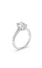 Load image into Gallery viewer, 4CTW Emerald Shaped Lab Grown Diamond (F/VS) Split Shank Trellis Engagement Ring in 14K Gold
