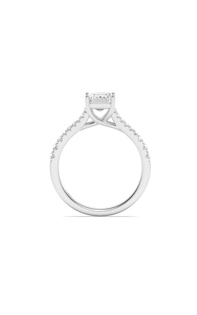 4CTW Emerald Shaped Lab Grown Diamond (F/VS) Split Shank Trellis Engagement Ring in 14K Gold