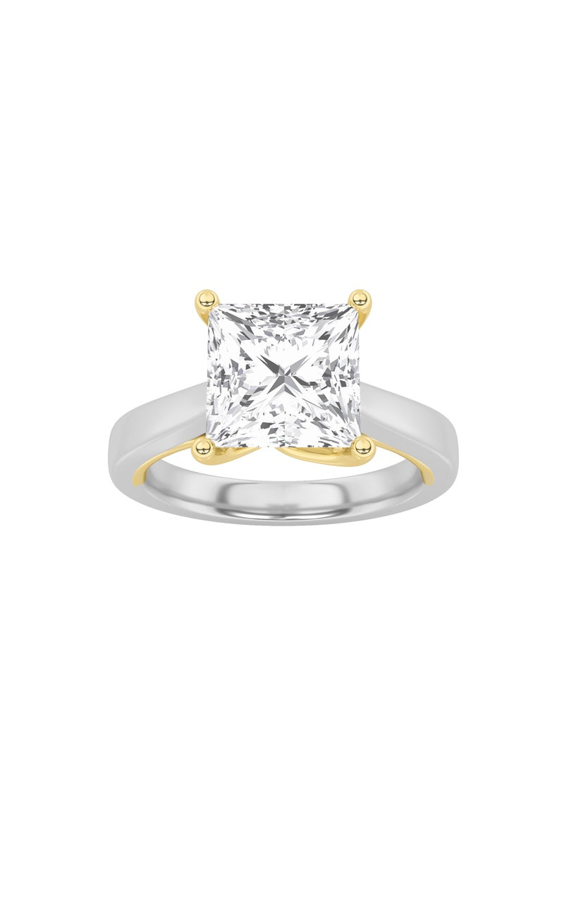 3CTW Princess Shaped Lab Grown Diamond (F/VS) Two Tone Twisted Basket Cathedral Shank Solitaire Ring in 14K Gold