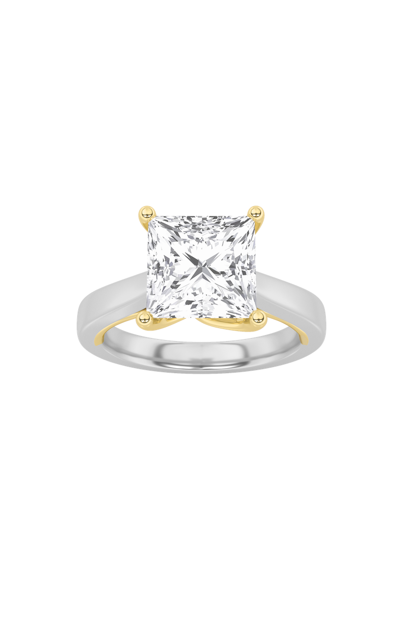 3CTW Princess Shaped Lab Grown Diamond (F/VS) Two Tone Twisted Basket Cathedral Shank Solitaire Ring in 14K Gold