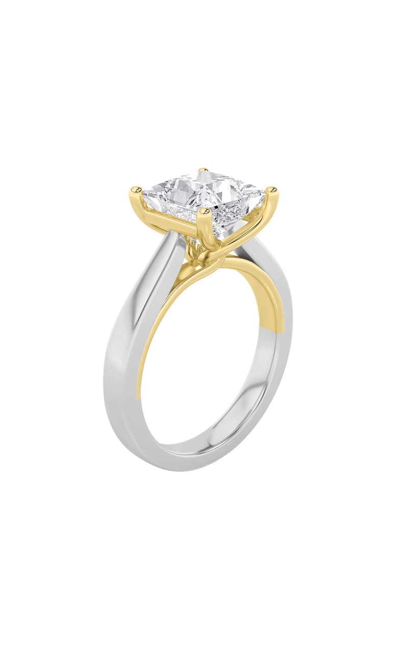 3CTW Princess Shaped Lab Grown Diamond (F/VS) Two Tone Twisted Basket Cathedral Shank Solitaire Ring in 14K Gold