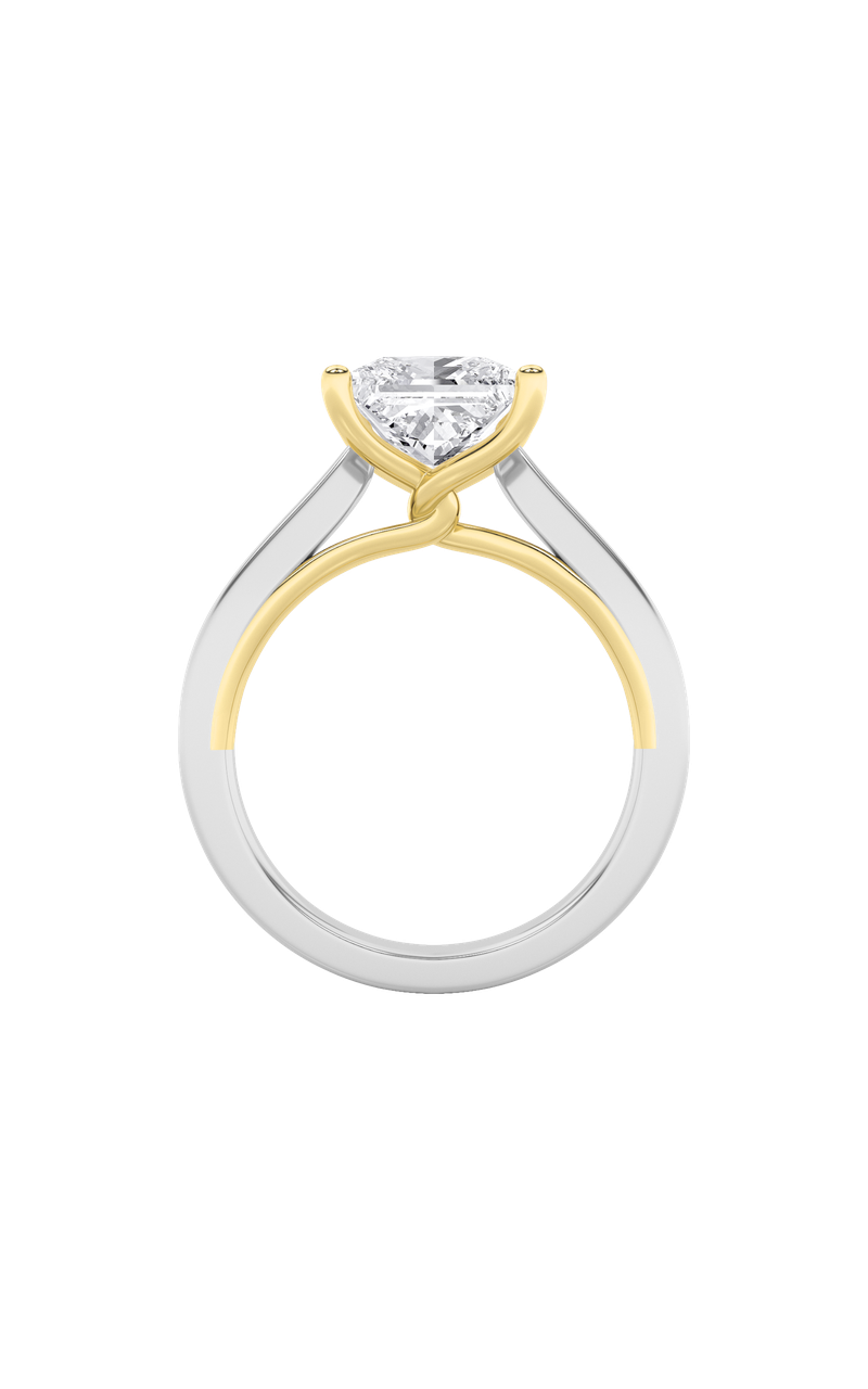 3CTW Princess Shaped Lab Grown Diamond (F/VS) Two Tone Twisted Basket Cathedral Shank Solitaire Ring in 14K Gold
