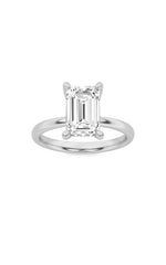 Load image into Gallery viewer, 2CTW Emerald Shaped Lab Grown Diamond (F/VS) Hidden Halo Petite Shank Ring in 14K Gold
