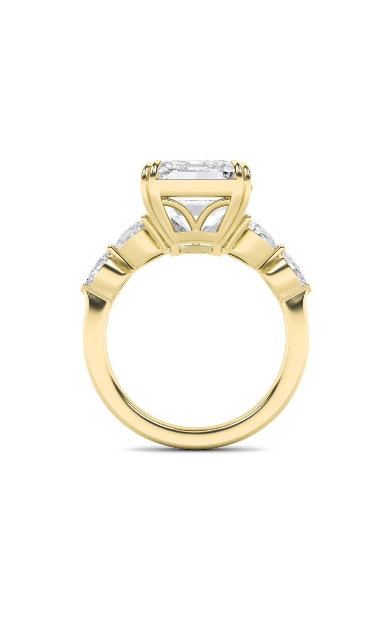 8.5CTW Emerald Shaped Lab Grown Diamond (F/VS) Bold Statement Accented Ring in 14K Gold