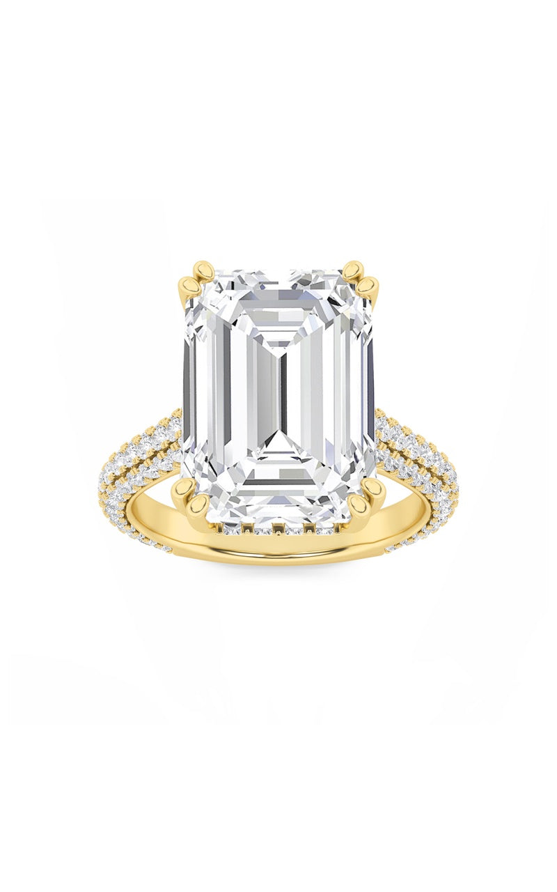8CTW Emerald Shaped Lab Grown Diamond (F/VS) Bold Accented Engagement Ring in 14K Gold