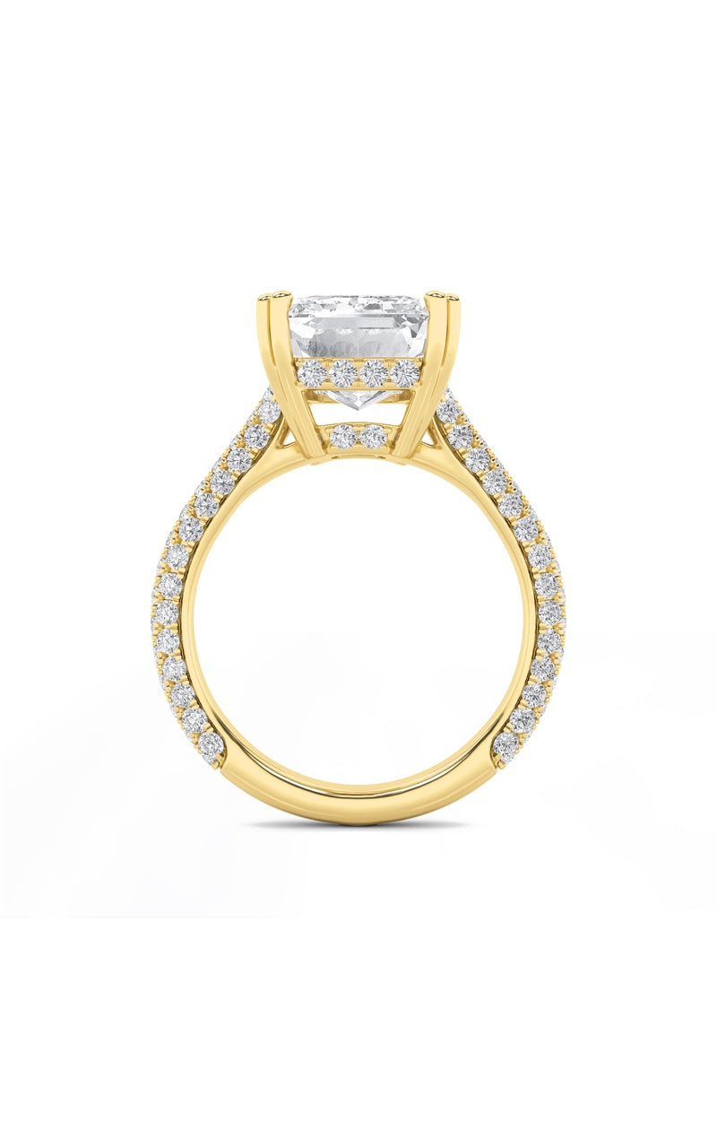 8CTW Emerald Shaped Lab Grown Diamond (F/VS) Bold Accented Engagement Ring in 14K Gold