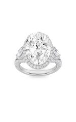 Load image into Gallery viewer, 7.25CTW Oval Shaped Lab Grown Diamond (F/VS) Bold Accented Engagement Ring in 14K Gold
