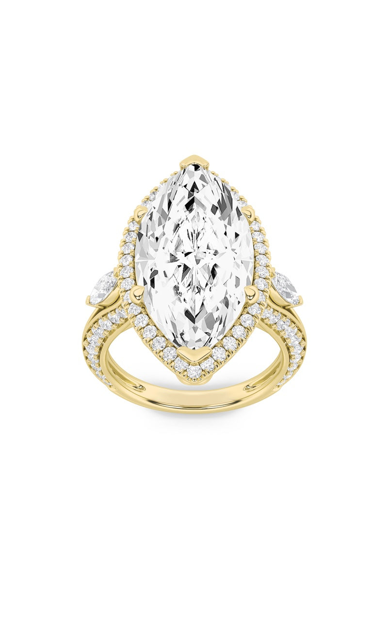 9CTW Marquise Shaped Lab Grown Diamond (F/VS) Bold Statement Accented  Ring in 14K Gold