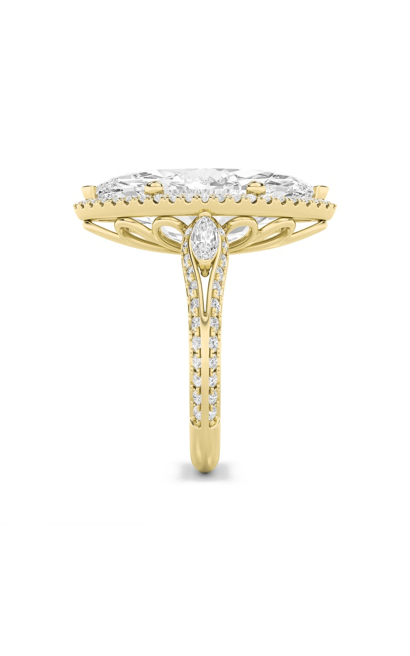 9CTW Marquise Shaped Lab Grown Diamond (F/VS) Bold Statement Accented  Ring in 14K Gold