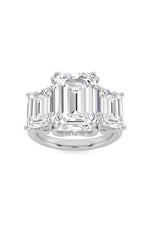 Load image into Gallery viewer, 8.25CTW Emerald Shaped Lab Grown Diamond (F/VS) Bold Three Stone Accented Ring in 14K Gold
