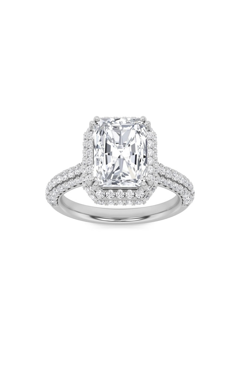 3CTW Radiant Shaped Lab Grown Diamond (F/VS) Halo Accented Engagement Ring in 14K Gold