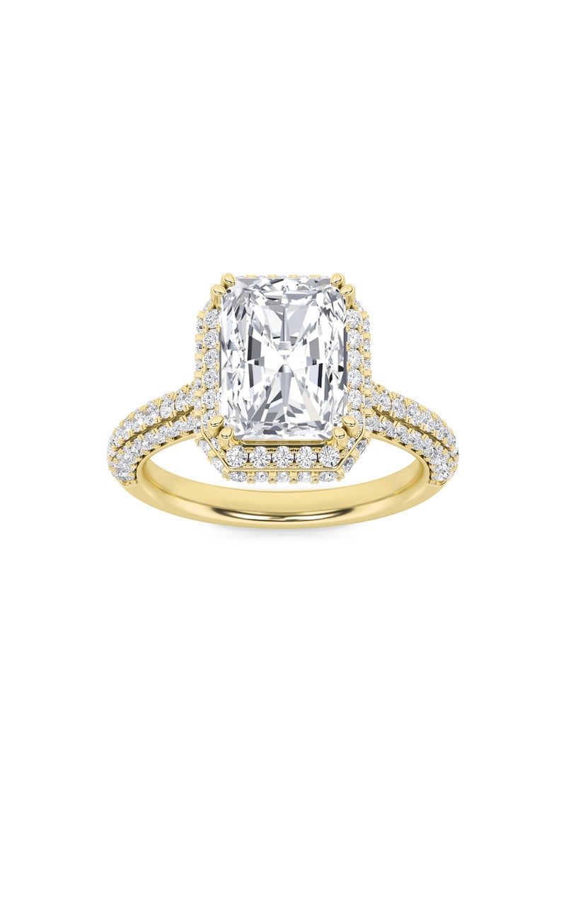 3CTW Radiant Shaped Lab Grown Diamond (F/VS) Halo Accented Engagement Ring in 14K Gold