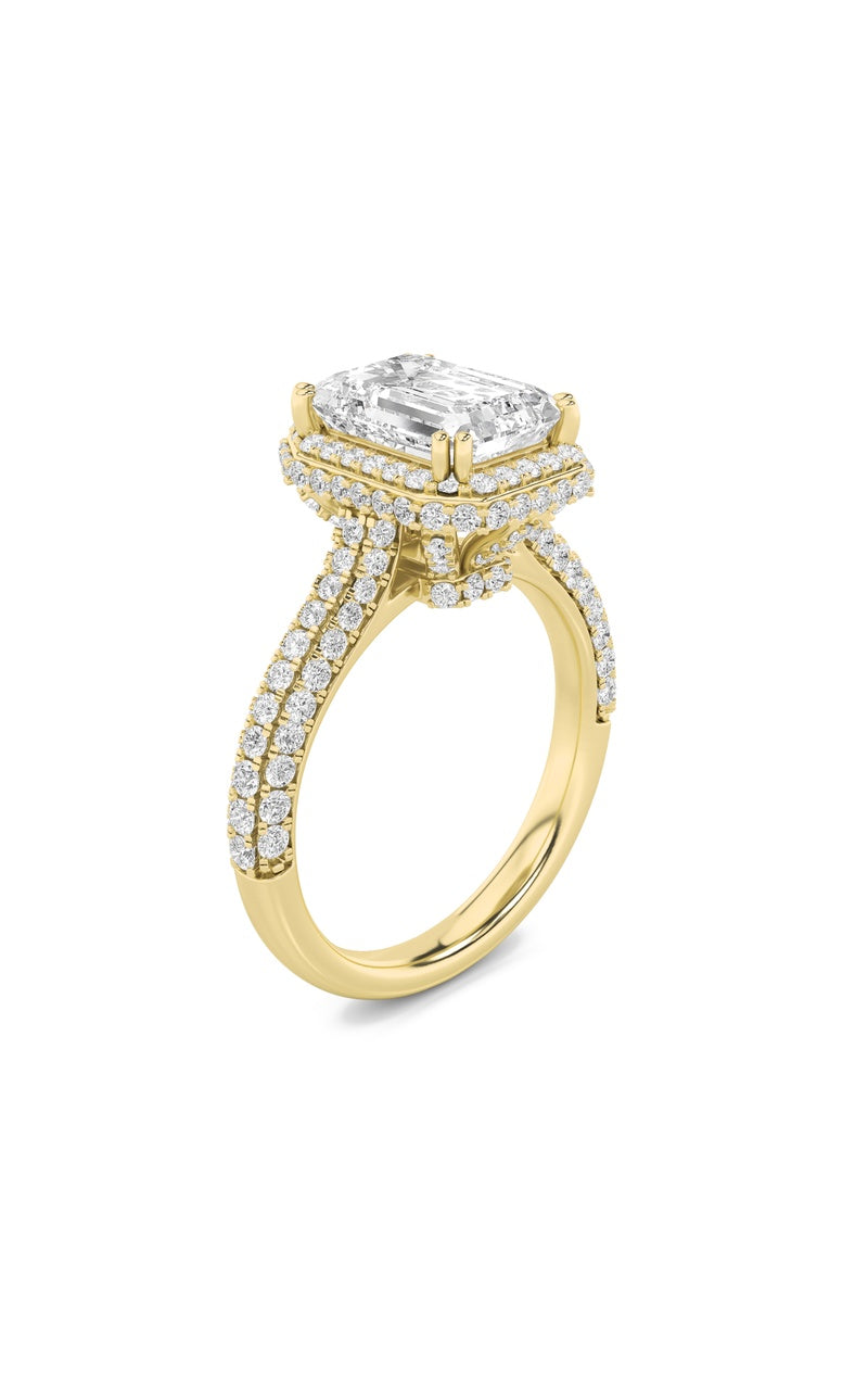 3CTW Radiant Shaped Lab Grown Diamond (F/VS) Halo Accented Engagement Ring in 14K Gold