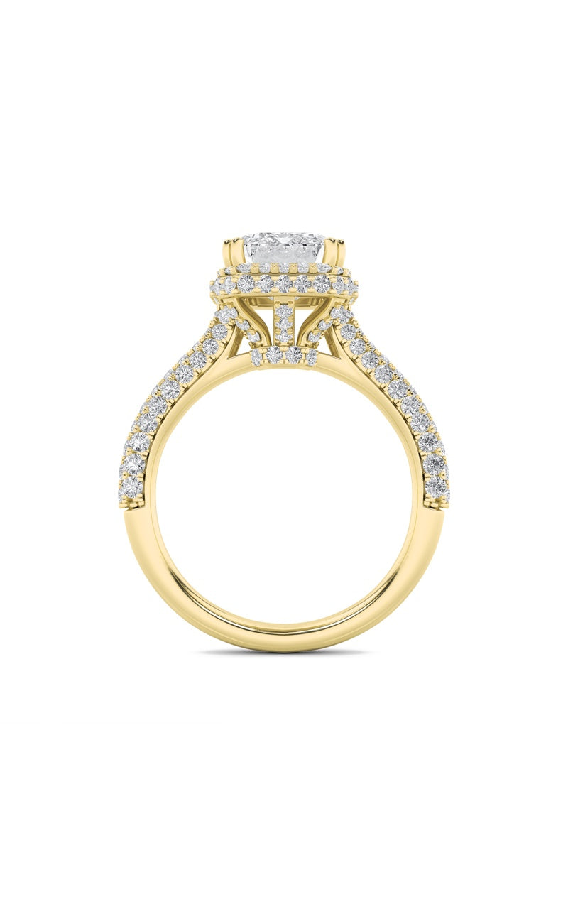3CTW Radiant Shaped Lab Grown Diamond (F/VS) Halo Accented Engagement Ring in 14K Gold