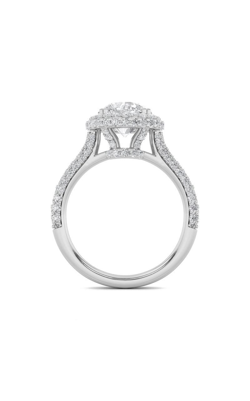 3CTW Round Shaped Lab Grown Diamond (F/VS) Halo Accented Engagement Ring in 14K Gold