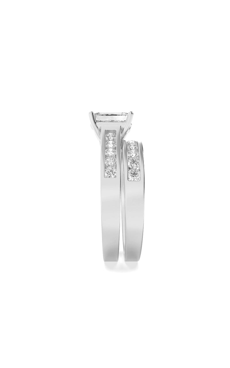 2CTW Emerald Shaped Lab Grown Diamond (F/VS) Channel Set Bridal Engagement Ring in 14K Gold