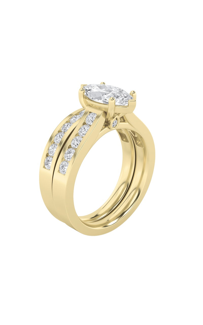 2CTW Marquise Shaped Lab Grown Diamond (F/VS) Channel Set Bridal Engagement Ring in 14K Gold
