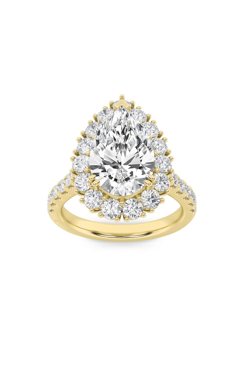 4CTW Pear Shaped Lab Grown Diamond (F/VS) Bold Classic Engagement Ring in 14K Gold