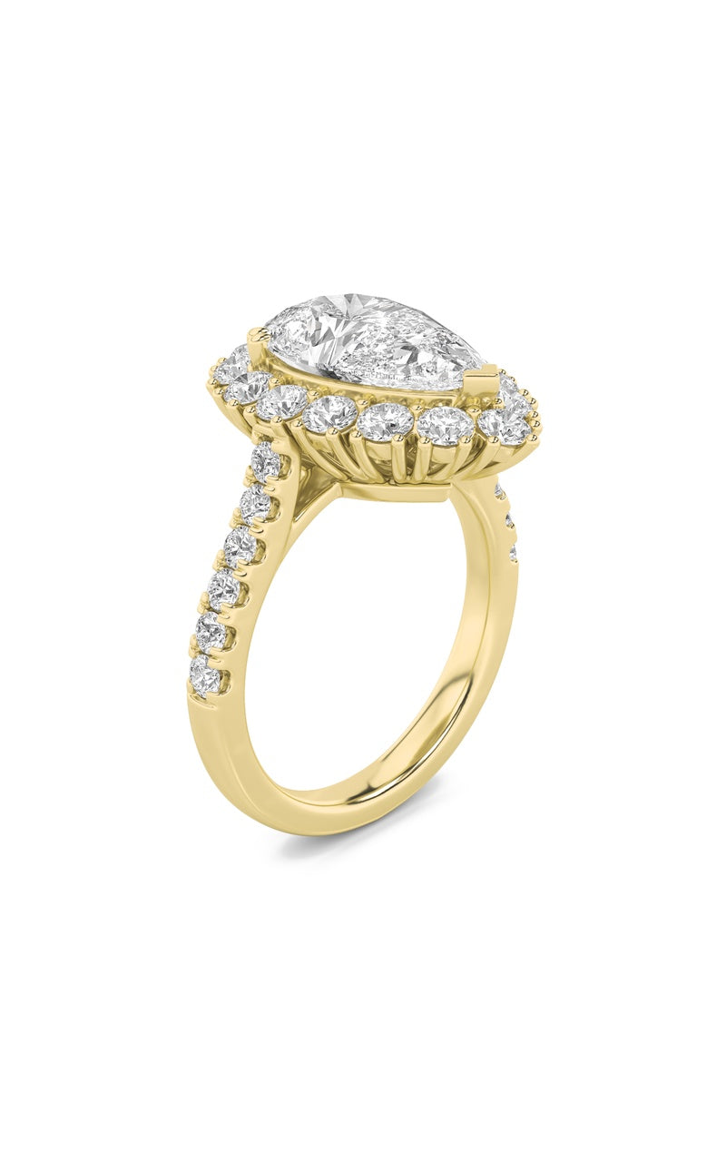 4CTW Pear Shaped Lab Grown Diamond (F/VS) Bold Classic Engagement Ring in 14K Gold