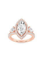 Load image into Gallery viewer, 3CTW Marquise Shaped Lab Grown Diamond (F/VS) Three Stone Bold Accented Engagement Ring in 14K Gold
