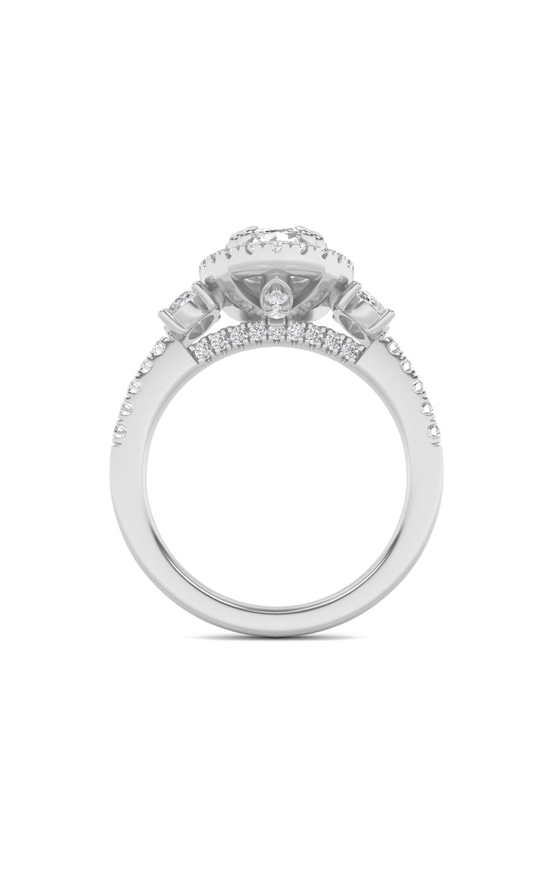 3CTW Oval Shaped Lab Grown Diamond (G/VS) Three Stone Accented Engagement Ring in 14K Gold