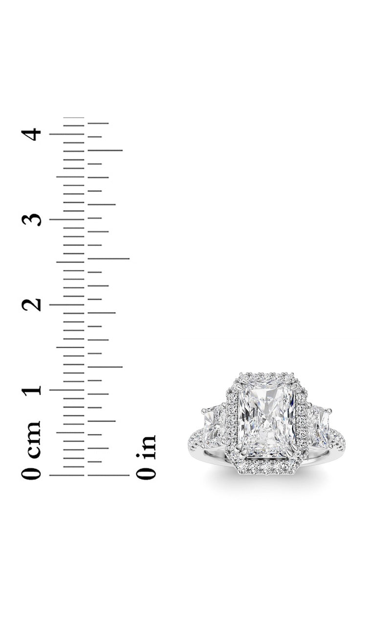 3CTW Radiant Shaped Lab Grown Diamond (F/VS) Accented Three Stone Ring in 14K Gold