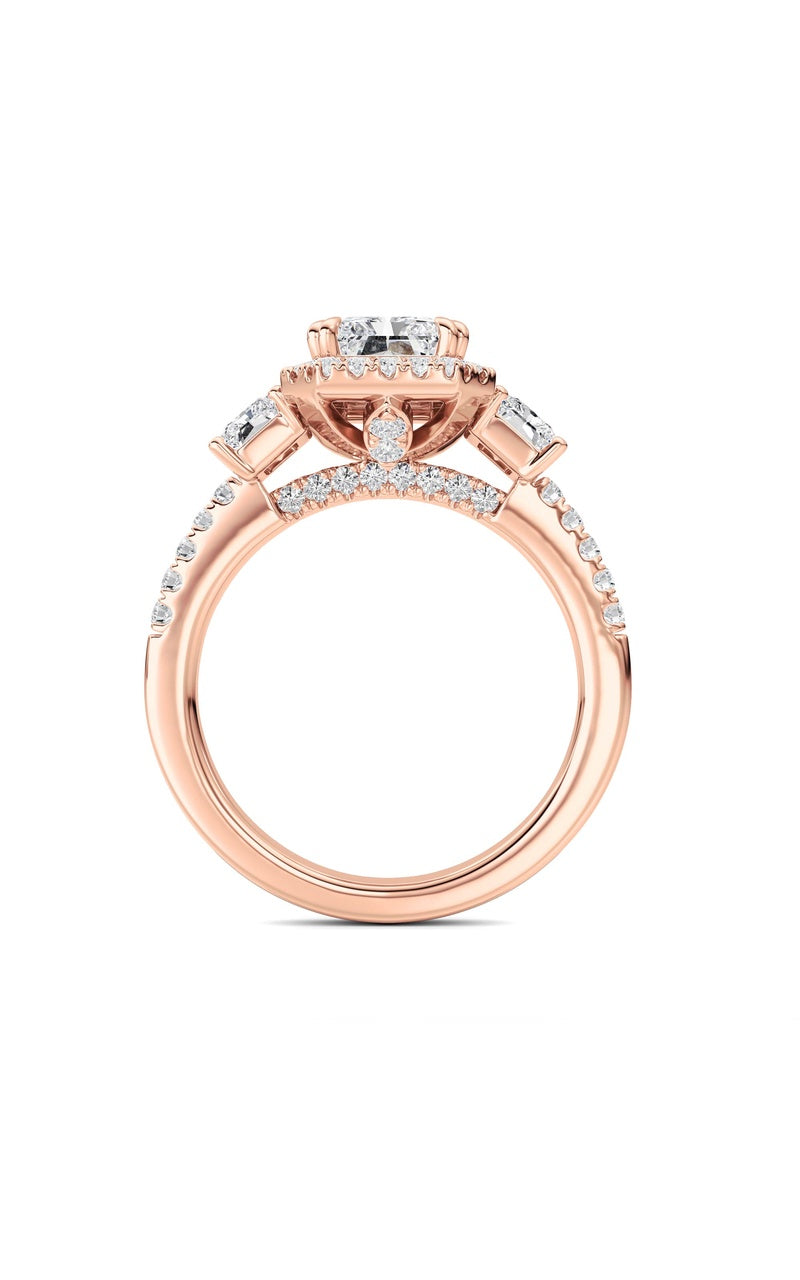 3CTW Radiant Shaped Lab Grown Diamond (F/VS) Accented Three Stone Ring in 14K Gold