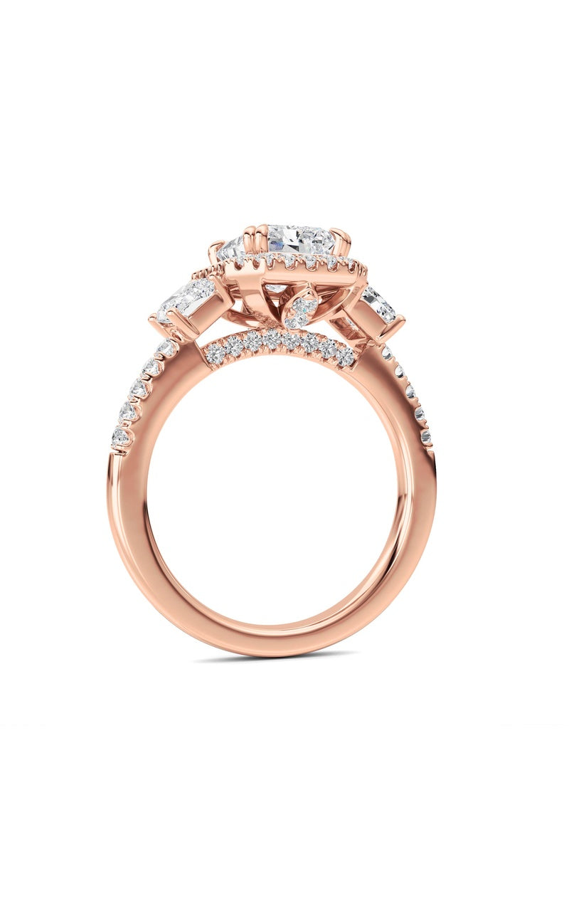3CTW Radiant Shaped Lab Grown Diamond (F/VS) Accented Three Stone Ring in 14K Gold