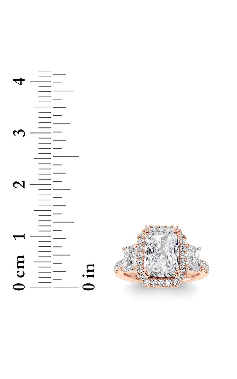 3CTW Radiant Shaped Lab Grown Diamond (F/VS) Accented Three Stone Ring in 14K Gold