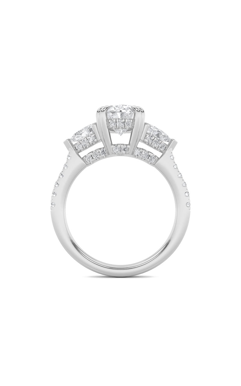 3CTW Oval Shaped Lab Grown Diamond (F/VS) Three Stone Accented Engagement Ring in 14K Gold
