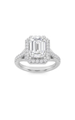 Load image into Gallery viewer, 3CTW Emerald Shaped Lab Grown Diamond (F/VS) Halo Accented Engagement Ring in 14K Gold
