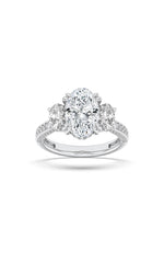 Load image into Gallery viewer, 3CTW Oval Shaped Lab Grown Diamond (F/VS) Three Stone Accented Engagement Ring in 14K Gold
