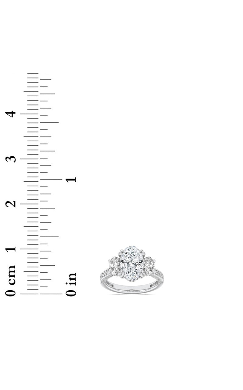 3CTW Oval Shaped Lab Grown Diamond (F/VS) Three Stone Accented Engagement Ring in 14K Gold