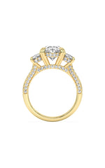 Load image into Gallery viewer, 5CTW Oval Shaped Lab Grown Diamond (F/VS) Three Stone Accented Engagement Ring in 14K Gold
