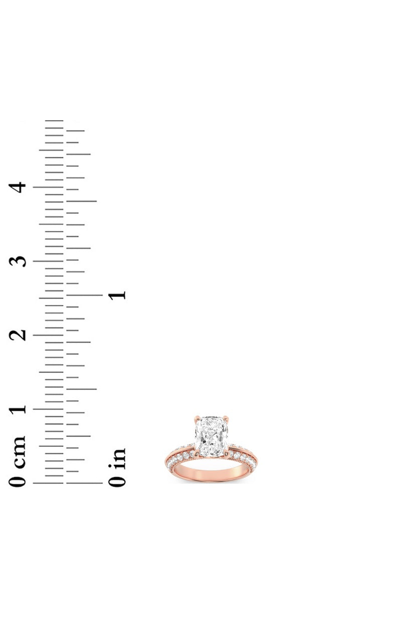 1.75CTW Elongated Cushion Shaped Lab Grown Diamond (F/VS) Three Row Micro Pave Engagement Ring in 14K Gold