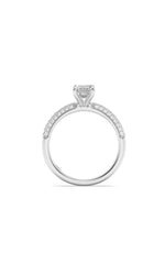 Load image into Gallery viewer, 1.5CTW Emerald Shaped Lab Grown Diamond (F/VS) Three Row Micro Pave Engagement Ring in 14K Gold
