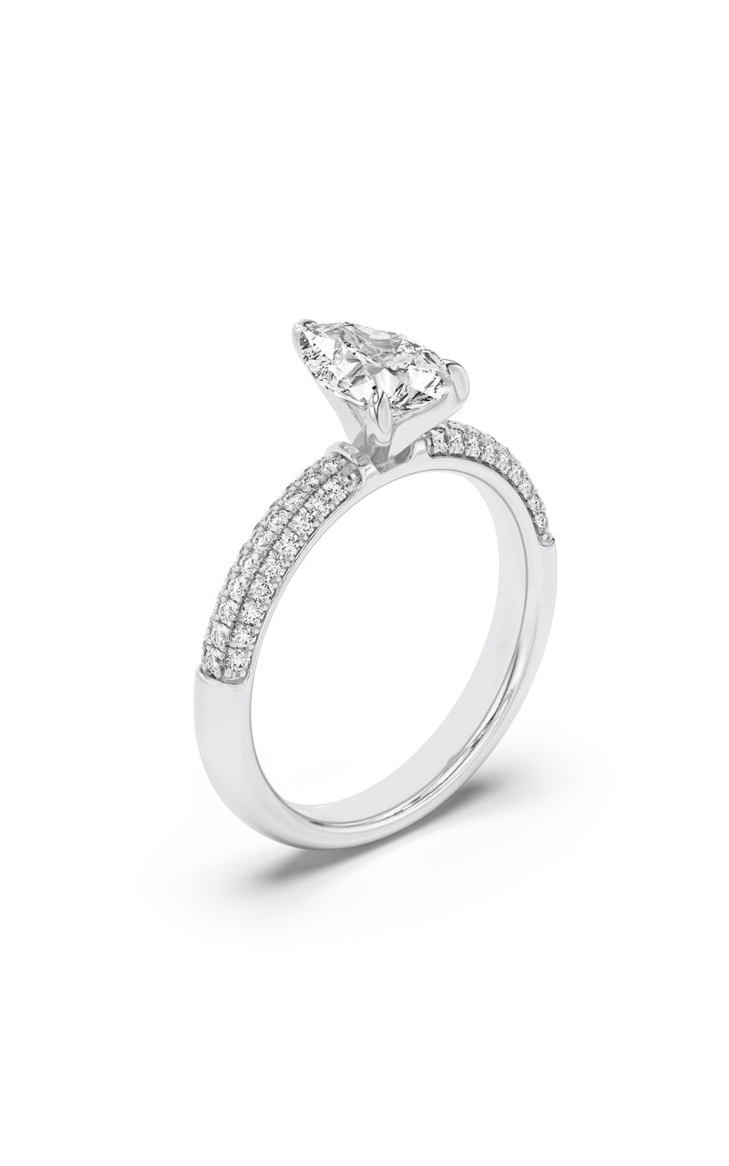 1.5CTW Pear Shaped Lab Grown Diamond (F/VS) Three Row Micro Pave Engagement Ring in 14K Gold