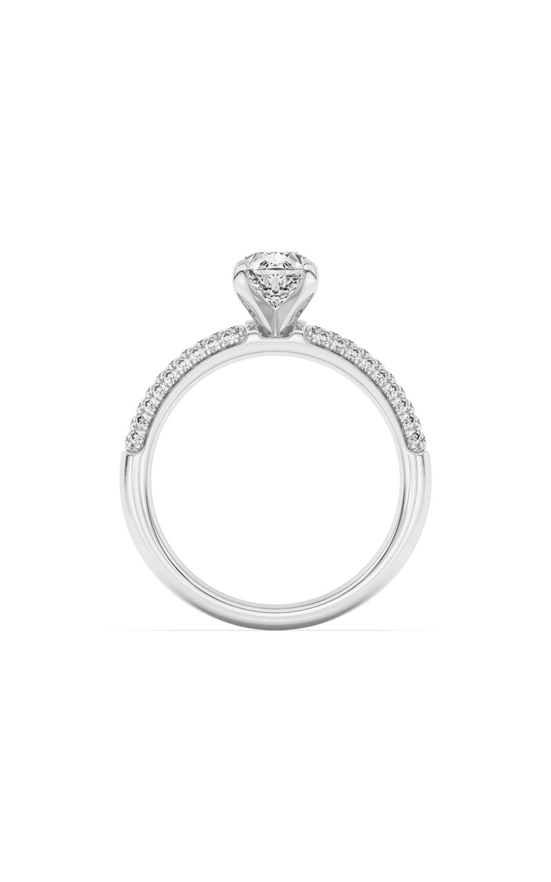 1.5CTW Pear Shaped Lab Grown Diamond (F/VS) Three Row Micro Pave Engagement Ring in 14K Gold