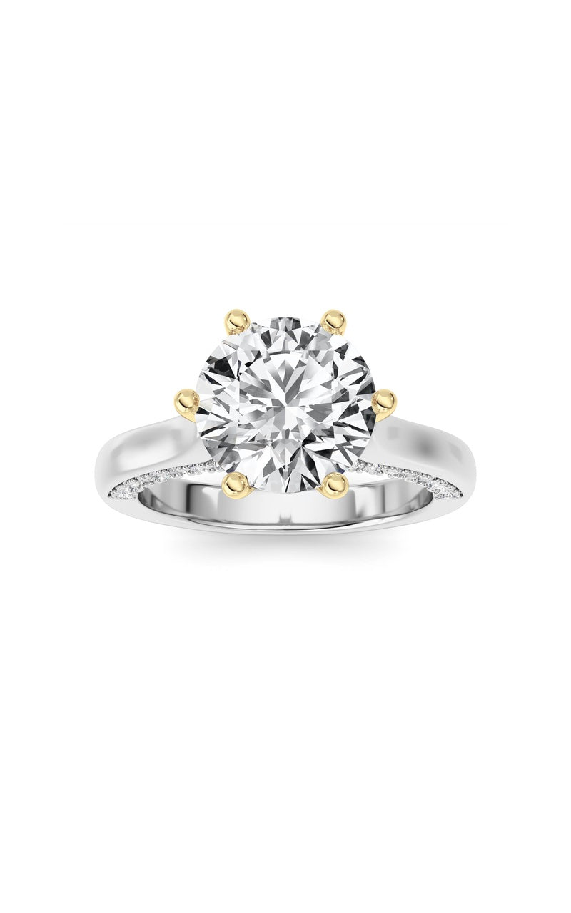 2CTW Round Shaped Lab Grown Diamond (F/VS) Tulip Motif Accented Engagement Ring in 14K Gold