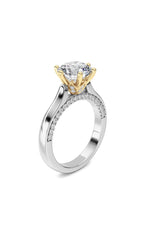 Load image into Gallery viewer, 2CTW Round Shaped Lab Grown Diamond (F/VS) Tulip Motif Accented Engagement Ring in 14K Gold
