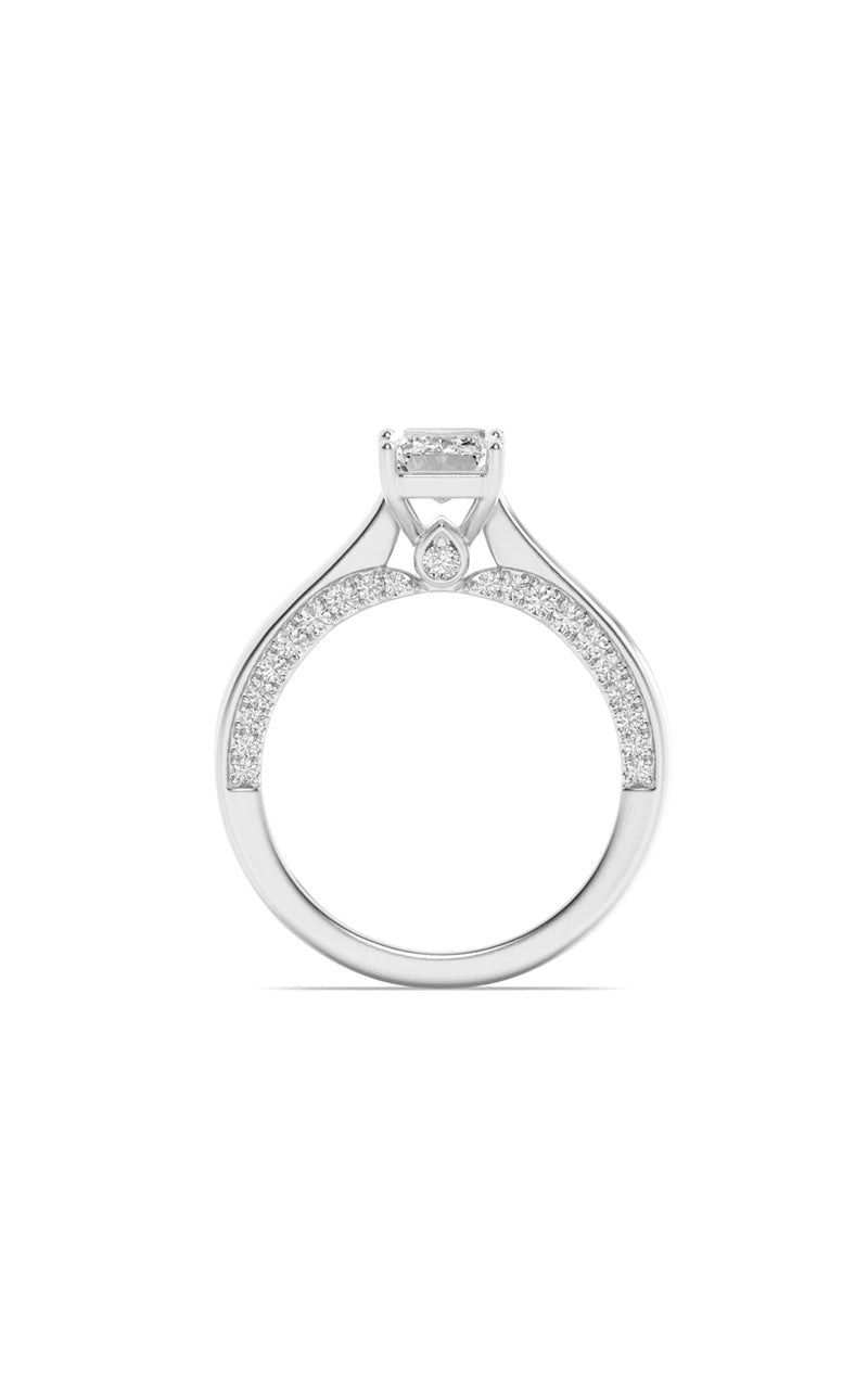 2CTW Emerald Shaped Lab Grown Diamond (G/VS) Accented Bridge Shank Engagement Ring in 14K Gold