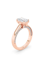 Load image into Gallery viewer, 2CTW Emerald Shaped Lab Grown Diamond (G/VS) Accented Bridge Shank Engagement Ring in 14K Gold
